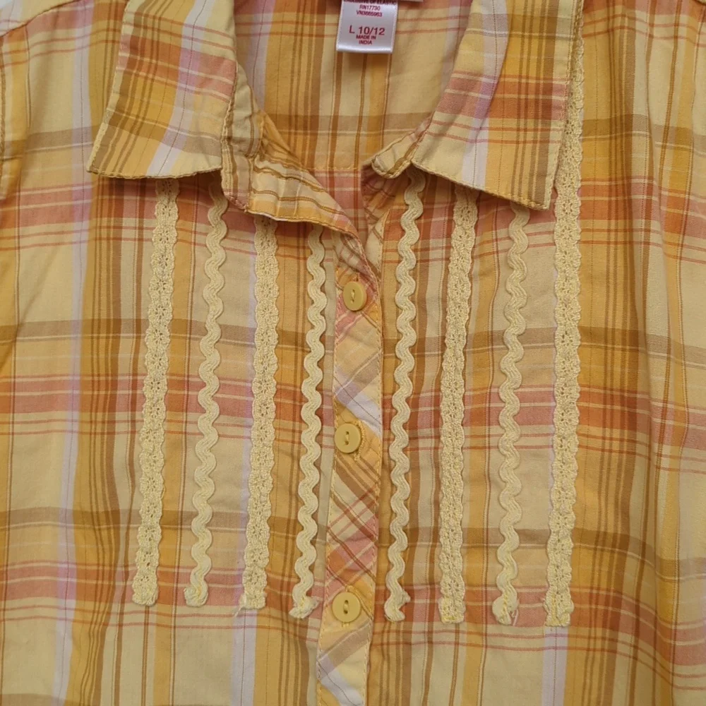 3/$20🌟 Mossimo Girls Sunny Yellow Short Sleeve Button Down Shirt Large 10-12 - Picture 5 of 6